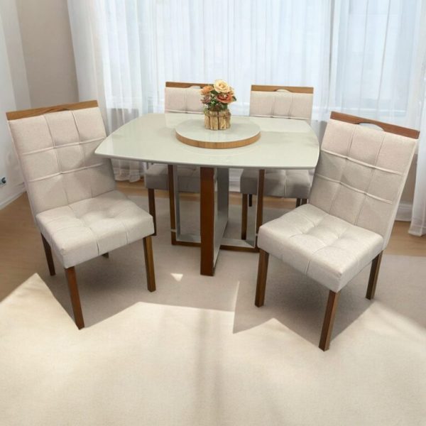 Mesa Atlas Mel/Off White Canto Barril 120×90 com 4 Cadeiras - Imagem 4