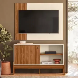 RACK COM PAINEL WOOD  PORTA DESLIZANTE – TV ATÉ 42