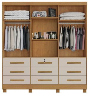Alternative view of Guarda-Roupa 3 Portas e 9 Gavetas – Nature/Off White