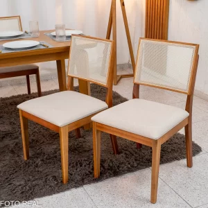 2 Cadeiras Dubai Linho Bege 629 Madeira Maciça - Art Assento