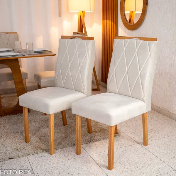 Mesa de Jantar Moscou 160x80 Vidro Off/Base Cinamomo + 6 Cadeiras - Imagem 6