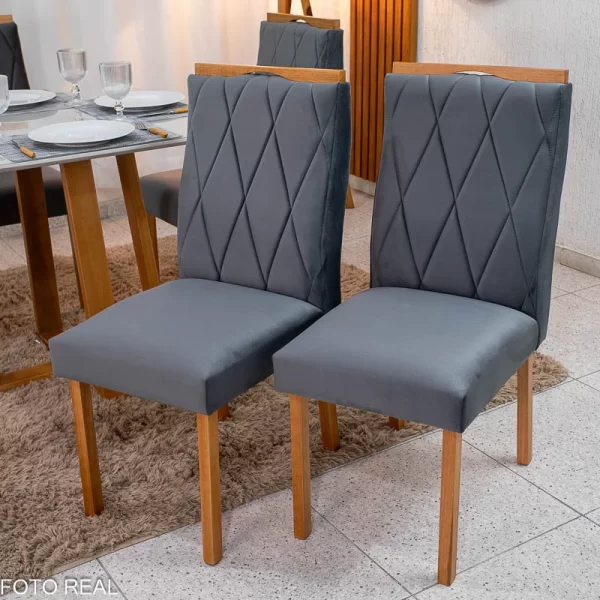 Mesa de Jantar Moscou 160x80 Vidro Off/Base Cinamomo + 6 Cadeiras - Imagem 7