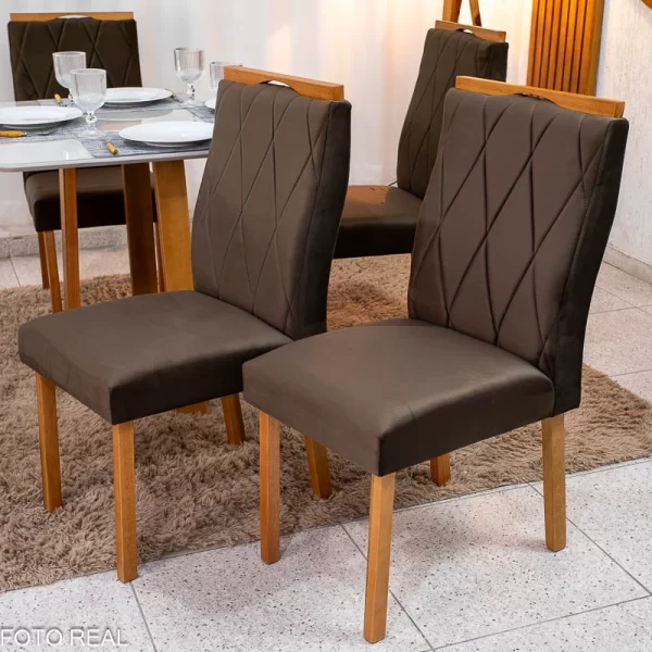 Mesa de Jantar Moscou 160x80 Vidro Off/Base Cinamomo + 6 Cadeiras - Imagem 8