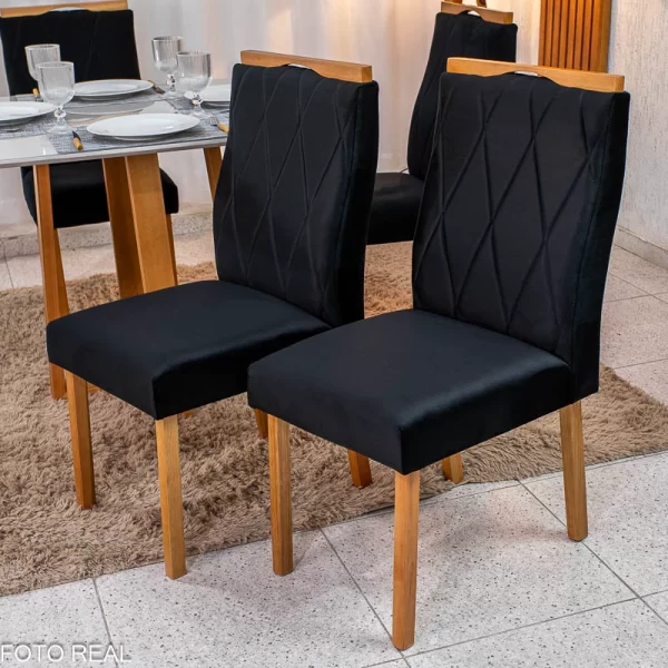 Mesa de Jantar Moscou 160x80 Vidro Off/Base Cinamomo + 6 Cadeiras - Imagem 9