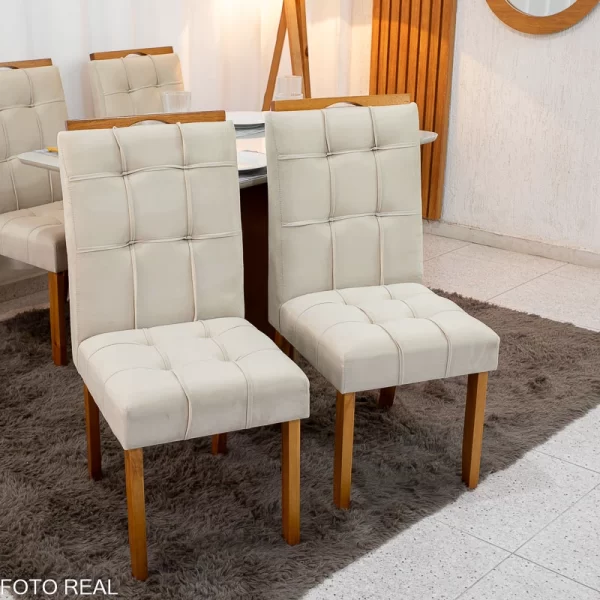 Mesa de Jantar Moscou 160x80 Vidro Off/Base Cinamomo + 6 Cadeiras - Imagem 10