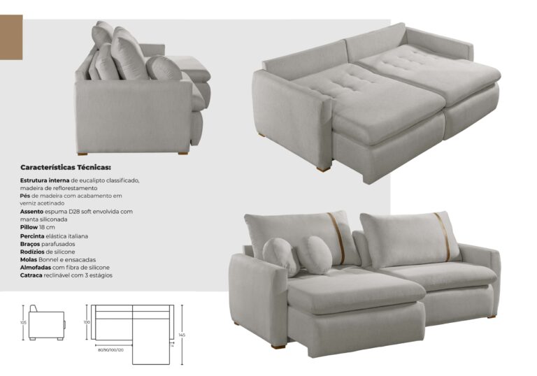 Sofá Cama Retrátil Gold 2,30m - Linho (Sem caixa) - Imagem 3