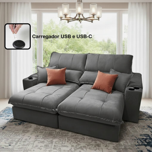 Sofá Retrátil Reclinável Sandiego Slim 2,50m - Molas Ensacadas D33 - Imagem 2