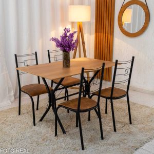 Mesa Tampo Madeirado 4 Cadeiras Marrom