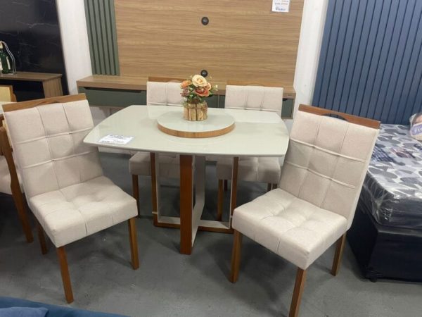 Mesa Atlas Mel/Off White Canto Barril 120×90 com 4 Cadeiras - Imagem 5