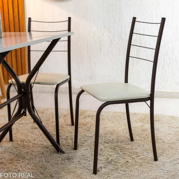 Mesa  Tampo Pedra  4 Cadeiras Assento Creme - Imagem 3