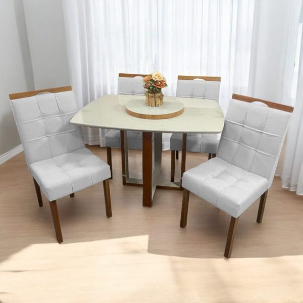 Mesa Atlas Mel/Off White Canto Barril 120×90 com 4 Cadeiras - Imagem 6