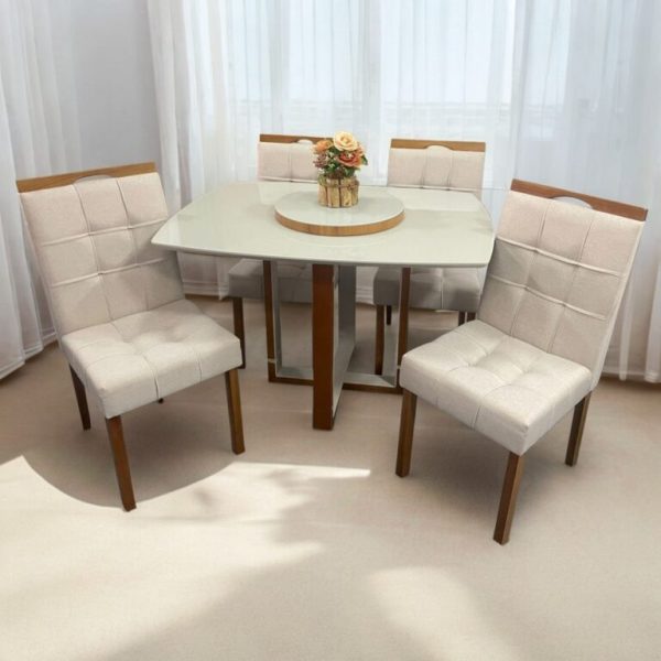 Mesa Atlas Mel/Off White Canto Barril 120×90 com 4 Cadeiras - Imagem 7