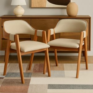 Kit 2 Cadeiras Pérola Mel Laminado/Linho Bege 1000 – WJ DECOR