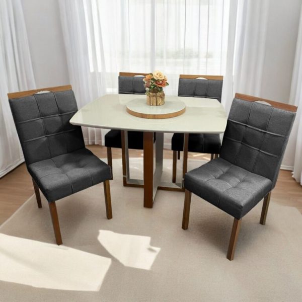 Mesa Atlas Mel/Off White Canto Barril 120×90 com 4 Cadeiras - Imagem 2