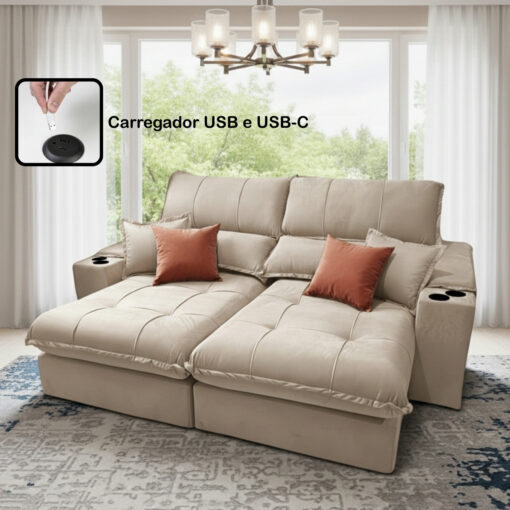 Sofá Retrátil Reclinável Sandiego 2,90m Molas Ensacadas D33 - Imagem 3