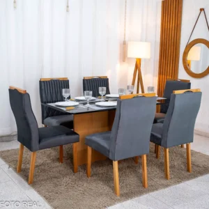 Mesa 160x80 Vidro + 6 Cadeiras