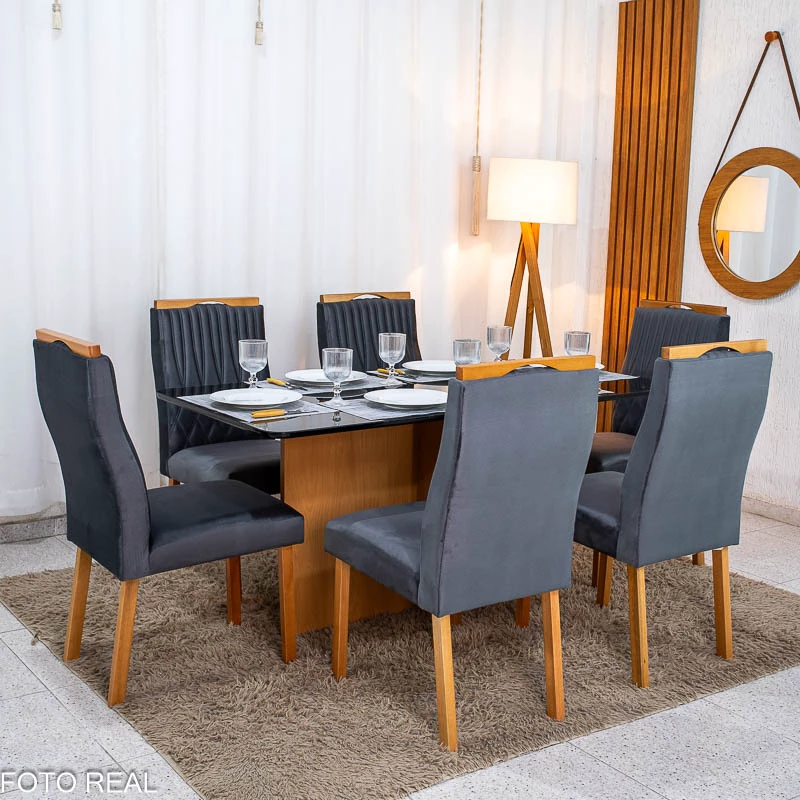 Mesa 160x80 Vidro + 6 Cadeiras