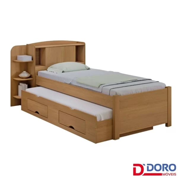 Cama Solteiro Milênio + Cama Auxiliar Solteiro 2 Gavetas Cinamamo D Doro