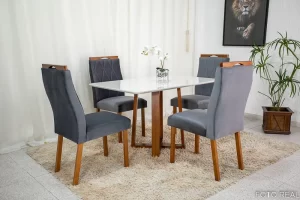 Mesa Pedro Mel Tampo Off 120×80 4 Cadeiras Lisboa Assento Veludo Cinza 507 Art Assento