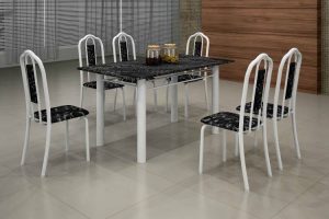 Conj Mesa Luisa Tmp Pedra 140x75 6Cds Mart Prata Soma