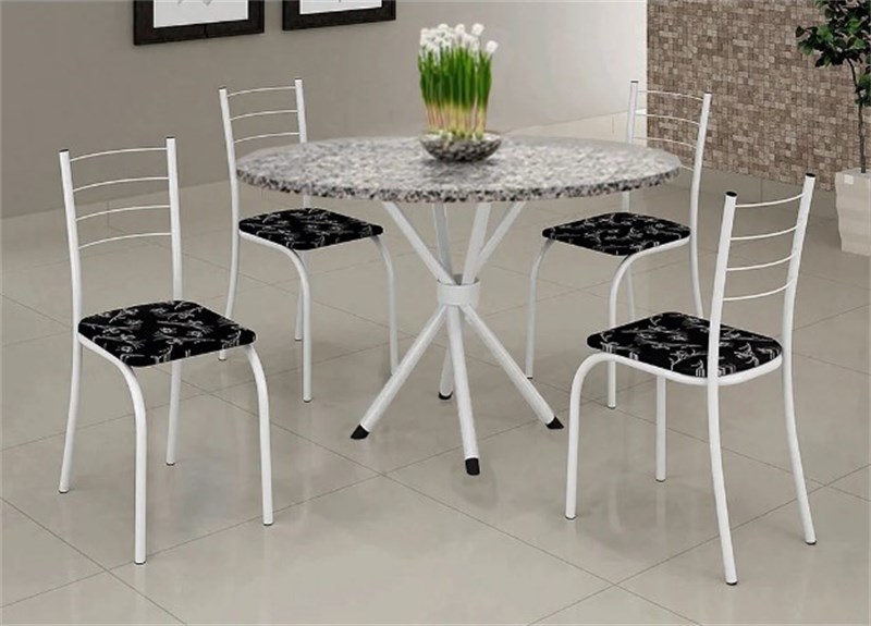 Conjunto Mesa Rio 70 Branco Granito Topazio Redondo e 4 Cadeiras