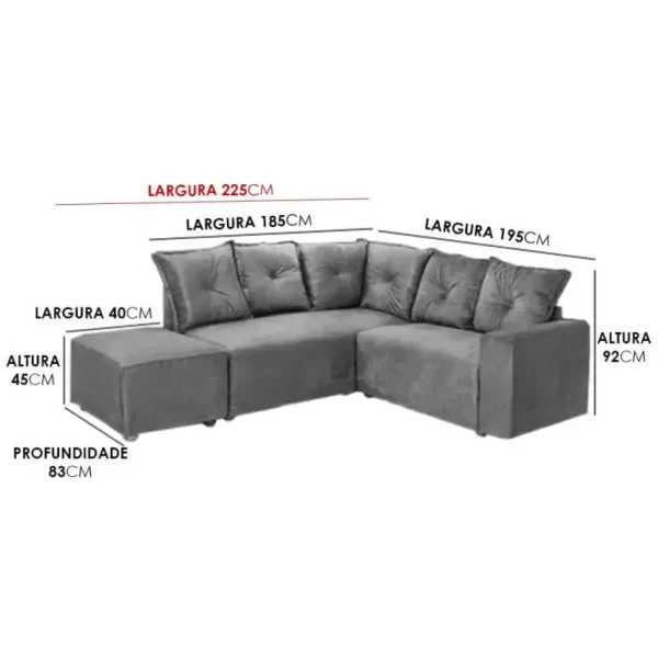 Conjunto Estofado 5040 de Canto 5Lgs e Puf - Imagem 7