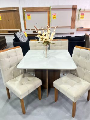 Alternative view of Mesa de Jantar Moscou Quina Boleada C/ 4 Cadeiras em Madeira Maciça