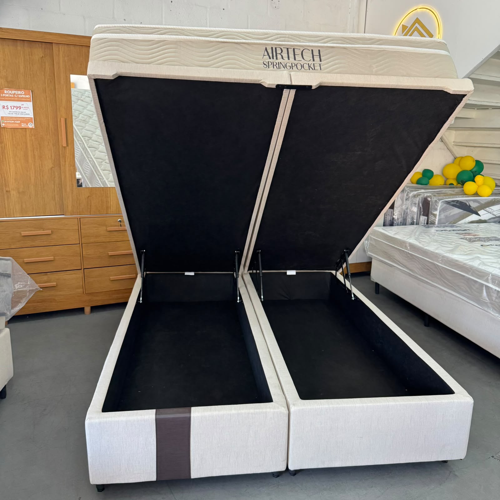 Baú Queen Dream Box + Colchão Queen Airtech Springpocket - ORTOBOM