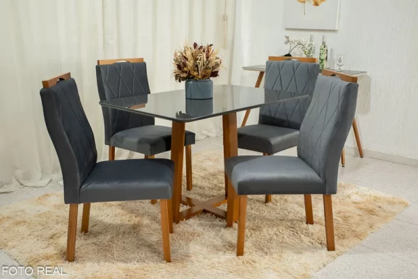 Mesa de Jantar  120×80 4 Cadeiras  Madeira Maciça - Image 9