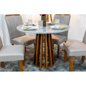 Mesa de Jantar Tampo Vidro Off Redondo 100×100 4 Cadeiras