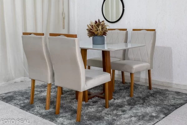 Mesa de Jantar  120×80 4 Cadeiras  Madeira Maciça - Image 7