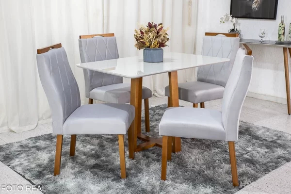 Mesa de Jantar  120×80 4 Cadeiras  Madeira Maciça