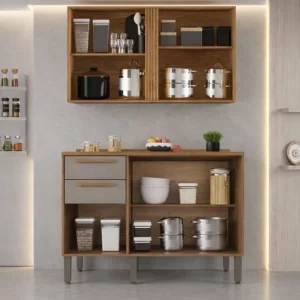 Alternative view of Balcão Flórida cinamomo/Off 3 Portas 2 Gavetas + Aéreo Cozinha Pérola Cinamomo/Off 2 Portas Larg. 1.20m - Sallêto