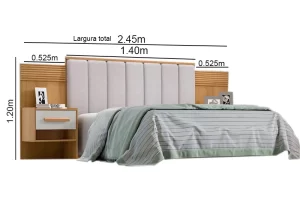 Alternative view of Cabeceira Casal Íris 1.40m Acolchoada Linho Bege e Detalhe Ripado