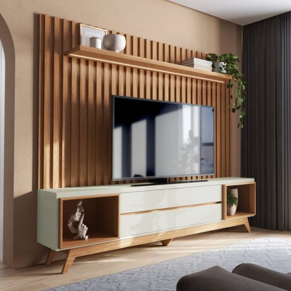 Painel + Rack até 75″ Aurora TB343F Off White/Freijó – DALLA COSTA
