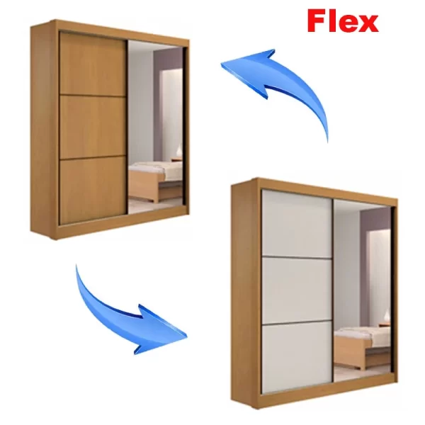 Roupeiro2 Portas c/ 1 espelho 3 Gavetas Larg. 1.85m 100% MDF - Image 3