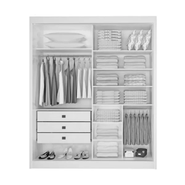 Roupeiro2 Portas c/ 1 espelho 3 Gavetas Larg. 1.85m 100% MDF - Image 2