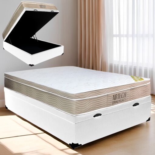 Colchão Casal Airtech Springpocket + Base Box Baú  – ORTOBOM + BIOSTAR
