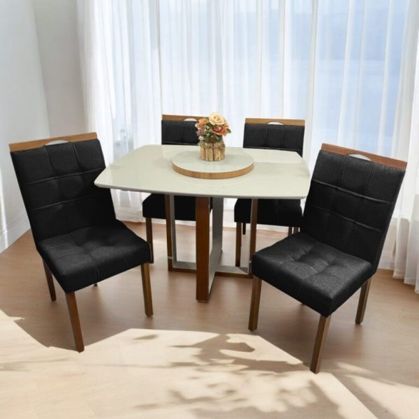 Mesa Atlas Mel/Off White Canto Barril 120×90 com 4 Cadeiras - Imagem 3