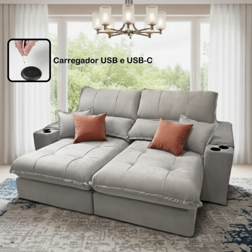 Sofá Retrátil Reclinável Sandiego Slim 2,50m - Molas Ensacadas D33 - Imagem 3