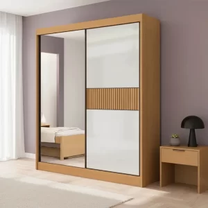 Roupeiro Atenas Ripado 2 Portas C/ 1 Espelho 100% MDF Larg. 1.85m - D'Doro