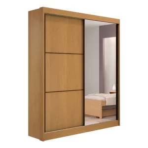 Roupeiro Atenas 2 Portas C/ 1 Espelho 100% MDF Portas Flex Larg. 1.85m D'Doro