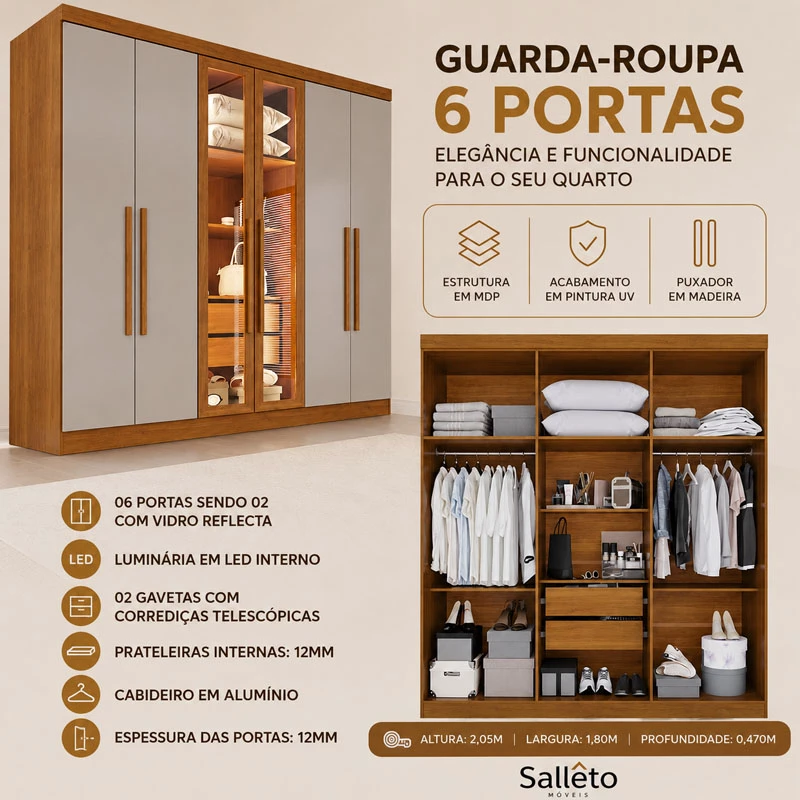Guarda-roupa Porta Reflecta e LED - Imagem 2