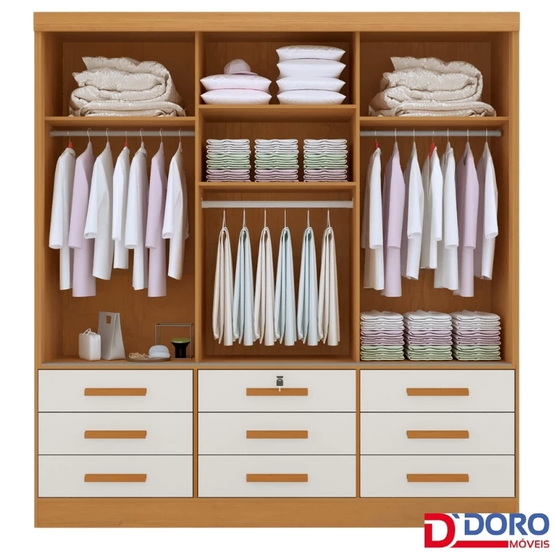 Guarda-roupa Casal Meridian Plus 3 Portas 9 Gavetas C/ 1 Espelho Larg. 2.00m - D Doro - Imagem 5