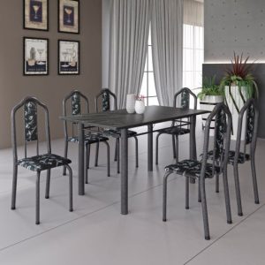 Alternative view of Conj Mesa Luisa Tmp Pedra 140x75 6Cds Mart Prata Soma