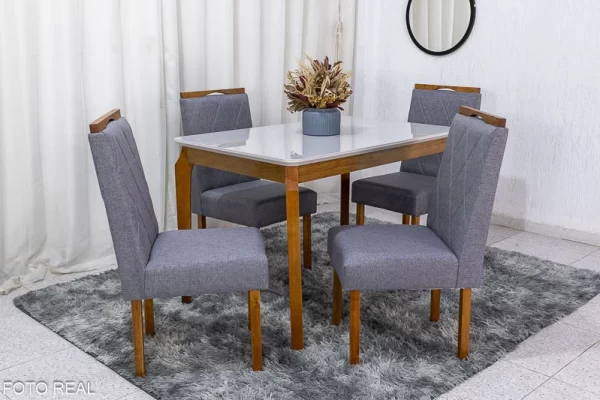 Mesa de Jantar Tampo Vidro Off 120×80 4 Cadeiras Madeira Maciça - Image 3