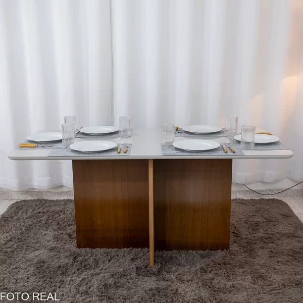 Mesa de Jantar Moscou 160x80 Vidro Off/Base Cinamomo + 6 Cadeiras - Imagem 4