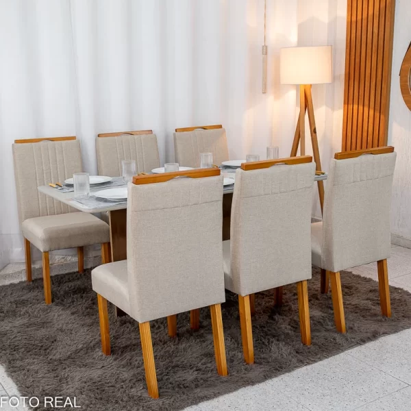 Mesa de Jantar Moscou 160x80 Vidro Off/Base Cinamomo + 6 Cadeiras - Imagem 2
