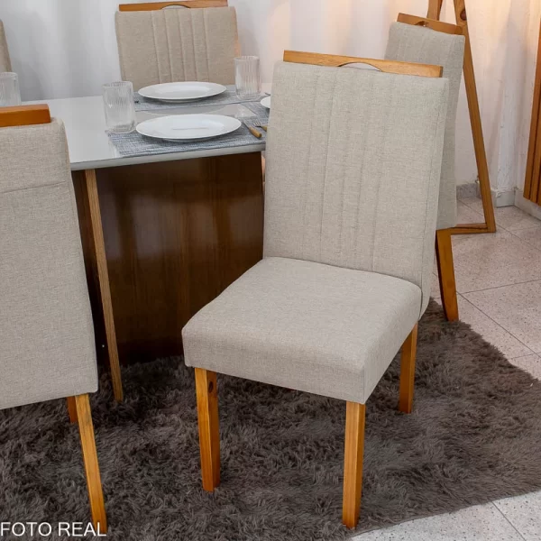 Mesa de Jantar Moscou 160x80 Vidro Off/Base Cinamomo + 6 Cadeiras - Imagem 3