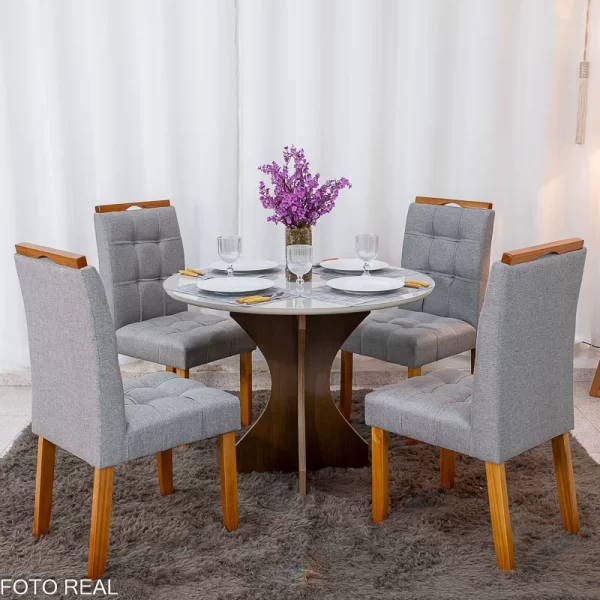 Mesa de Jantar Siena Redonda 100cm Vidro Off/Base Cinamomo + 4 Cad. - Imagem 2